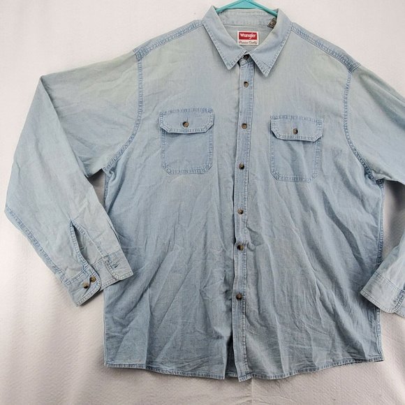 Wrangler Shirt Men's Long Sleeve Button Up Collared Denim Blue Extra Large - Picture 5 of 12